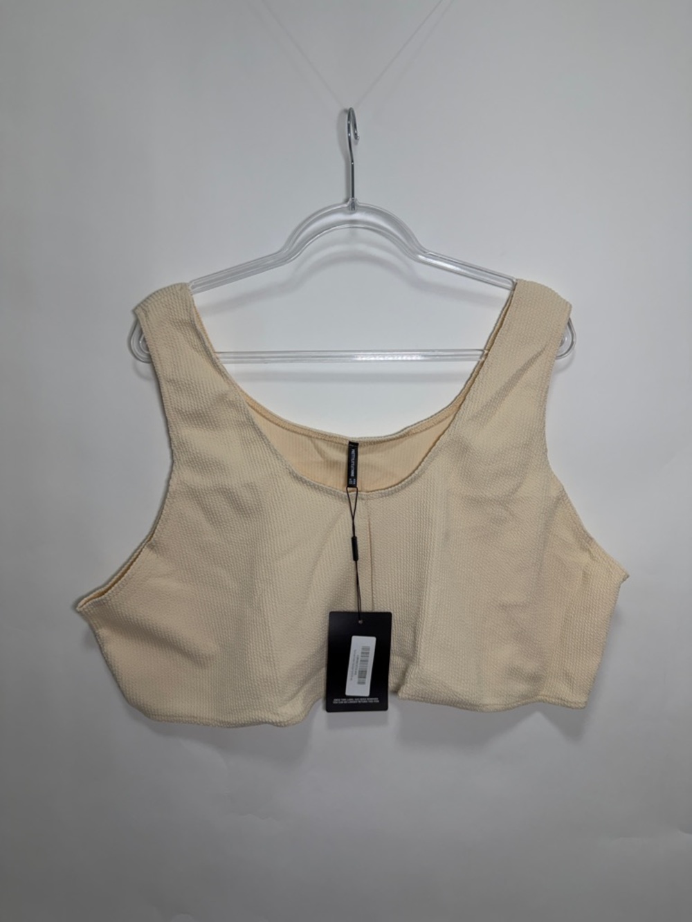 Plus Cream Crinkle V Neck Bikini Top